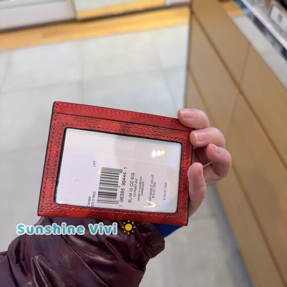 NWT Coach Slim Id Card Case In Signature Canvas CW366 Bold Red - Picture 2 of 5